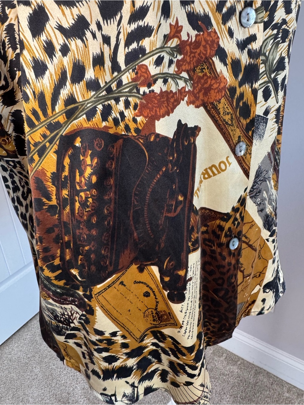 Paolo Santini Safari World Traveler 100% Silk Leopard Button Down Blouse Vintage - Picture 6 of 9